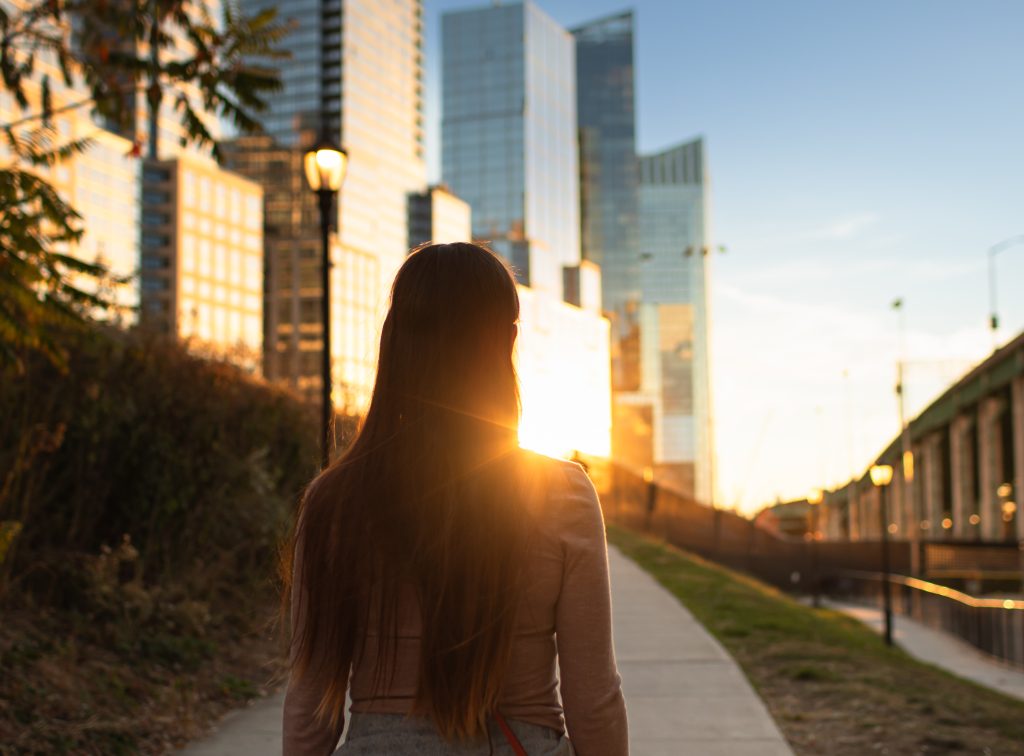 Woman walking in a city